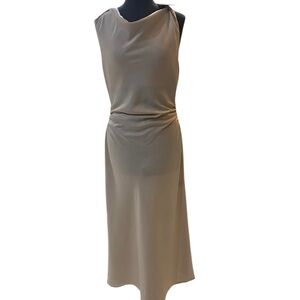 Satin Effect Mini Dress Cream Round neck dress w/twisted armscyes Ruching waist